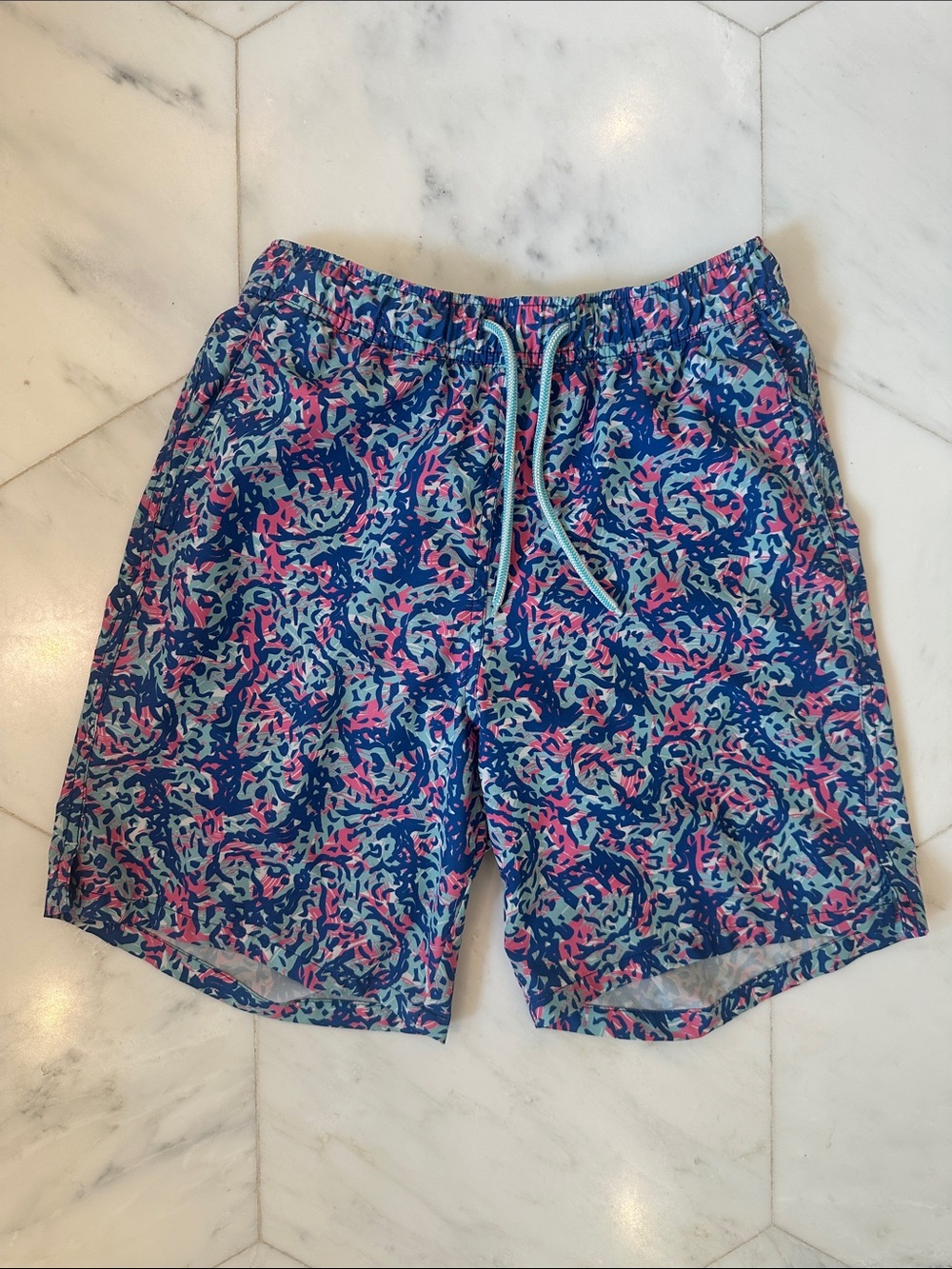 Peter Millar Navy, Pink & Aqua Patterned Swim Trunks